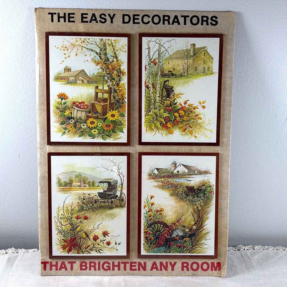 Vintage 1979 Action Industries The Easy Decorators 4pc Rural Wall Art Plaque Set